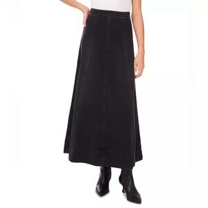 1.STATE Black Denim Maxi Skirt Size 2 NWT High Waisted A-Line Long Jean Skirt